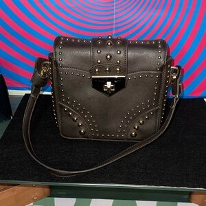 Brown  Studded Saffiano Bag